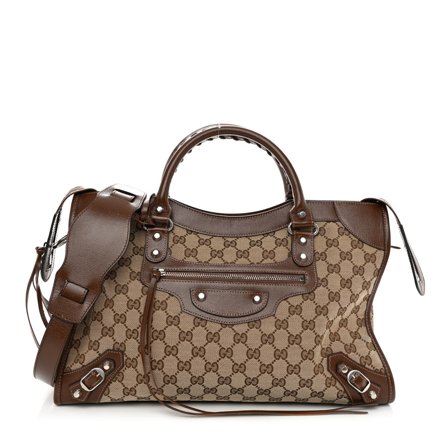 Balenciaga X GUCCI GG Monogram Azalea Calfskin Neo Classic Silver Hardware Medium City Beige Ebony Brown Sugar 3 of 10