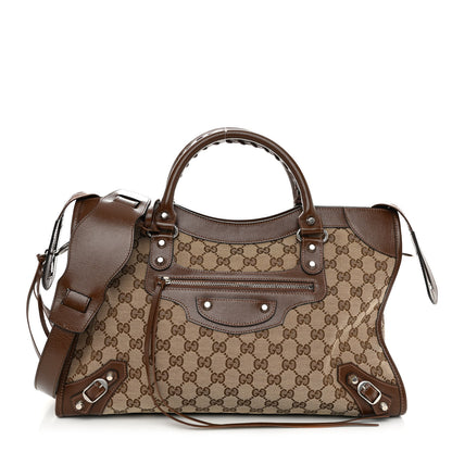 Balenciaga X GUCCI GG Monogram Azalea Calfskin Neo Classic Silver Hardware Medium City Beige Ebony Brown Sugar 3 of 10