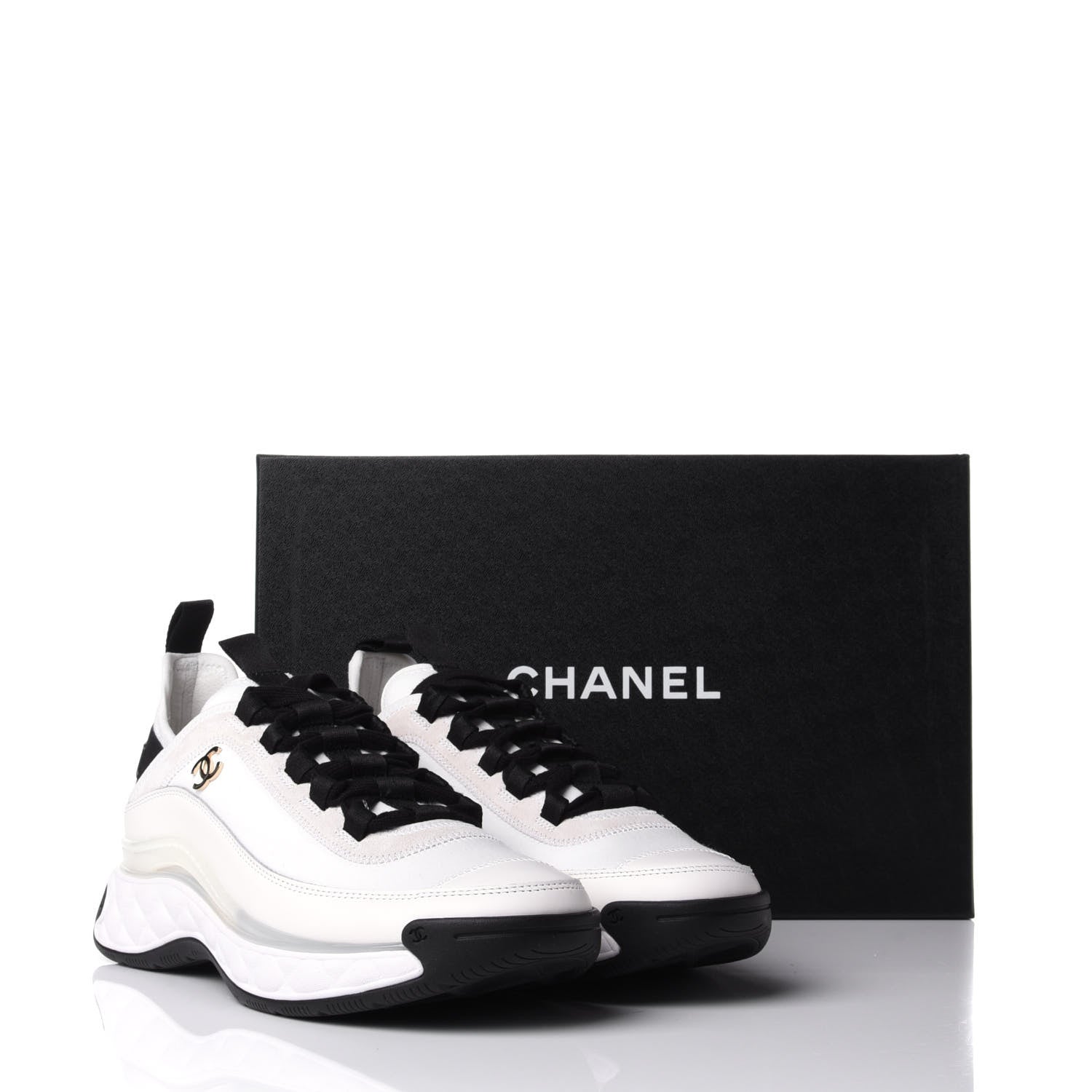 Chanel Velvet Calfskin Mixed Fibers CC Sneakers 37 Ivory Black 11 of 11