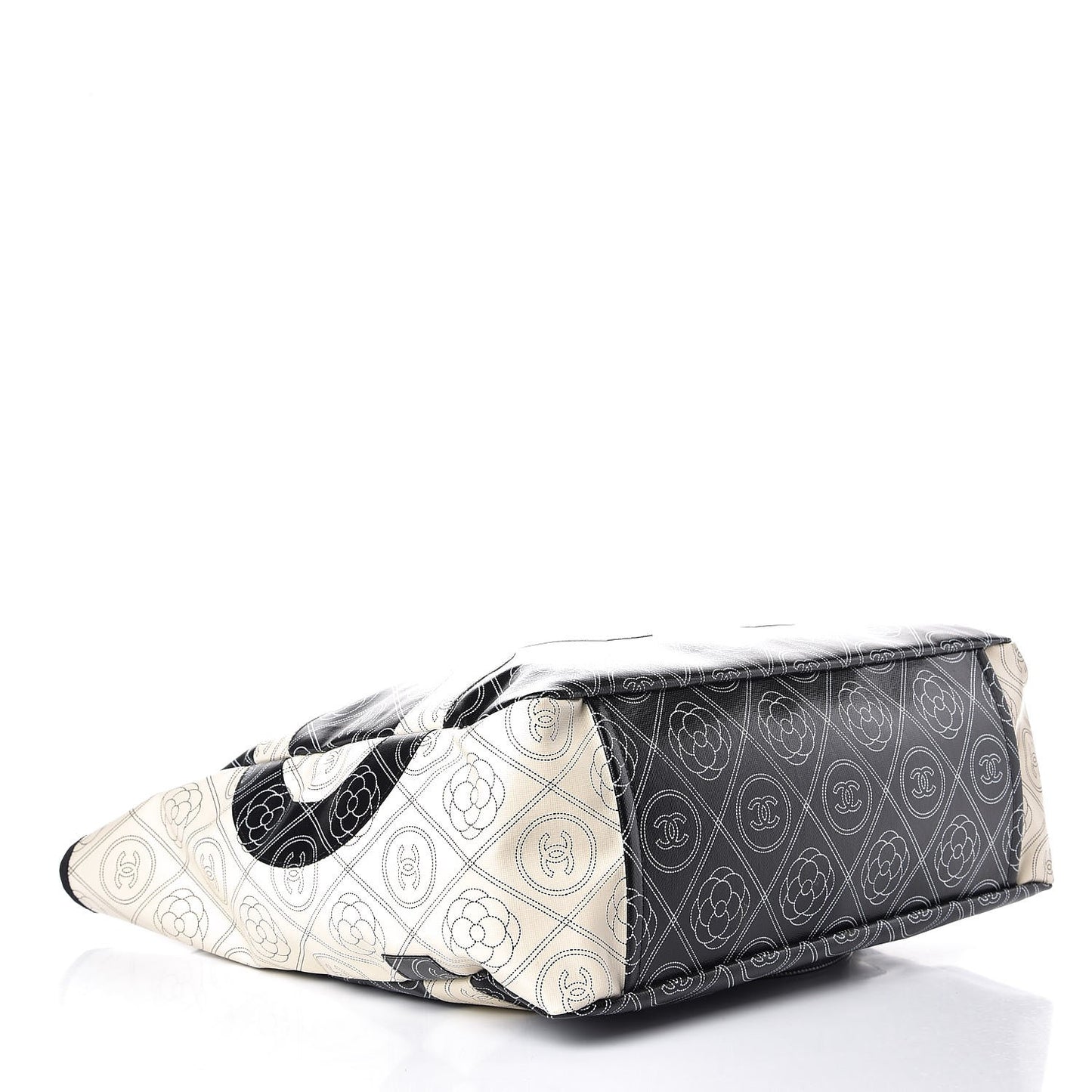 Coated Canvas Camellia Medium Shopping Tote Black Beige