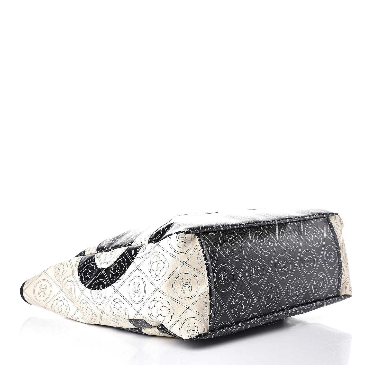 Chanel Coated Canvas Camellia Medium Shopping Tote Black Beige 4 of 8