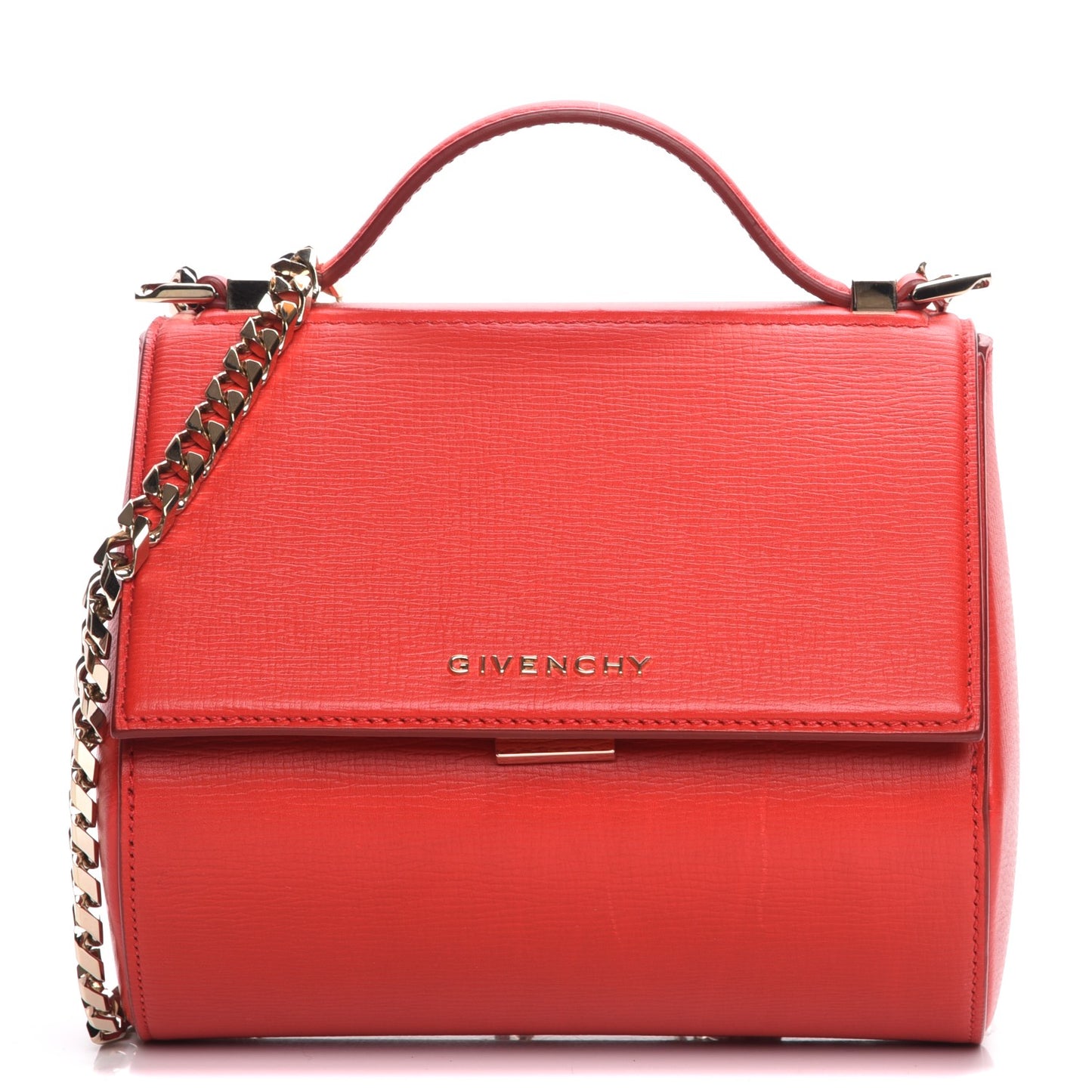 Textured Calfskin Mini Pandora Box Chain Crossbody Bag Medium Red