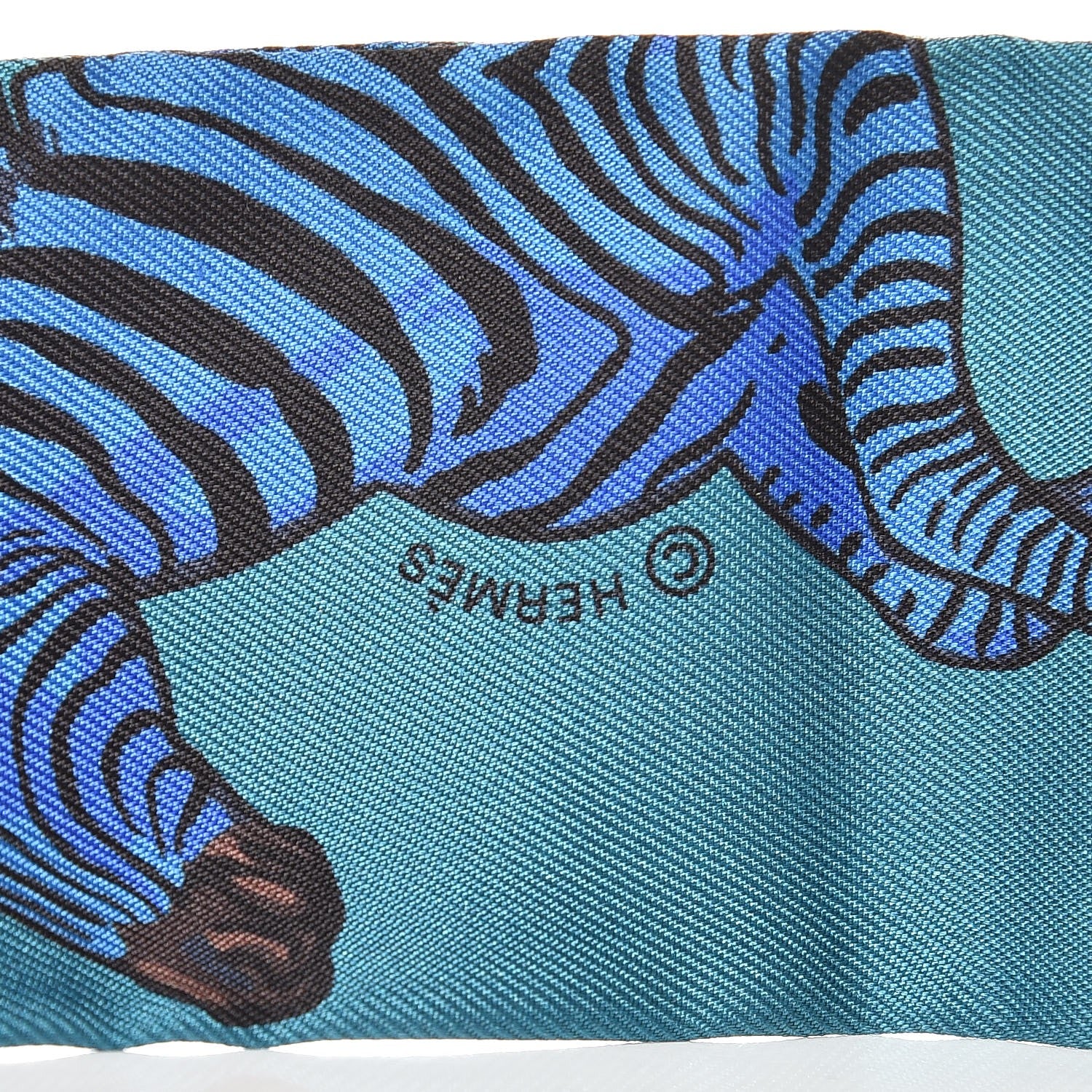 Hermes Silk Les Zebres Twilly Canard Noir Bleu Roy 5 of 6