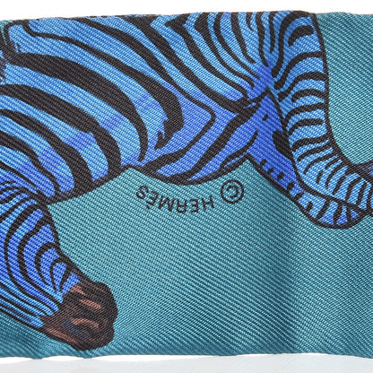 Hermes Silk Les Zebres Twilly Canard Noir Bleu Roy 5 of 6