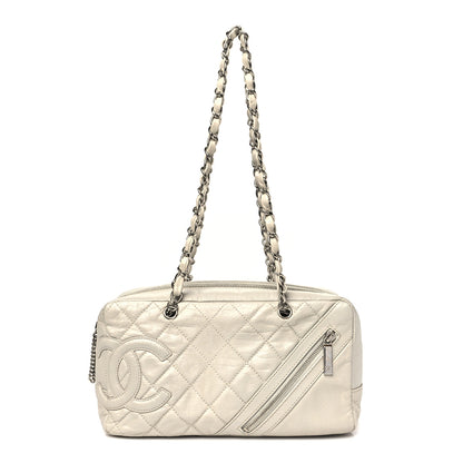 Chanel Aged Calfskin Quilted Cotton Club Bowler Pearl 1 of 12