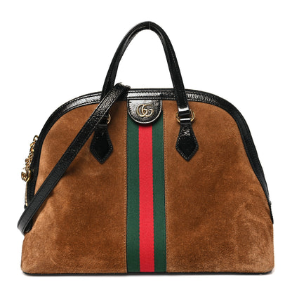 Gucci Suede Patent Web Medium Ophidia Top Handle Dome Bag Nocciola Black 1 of 10