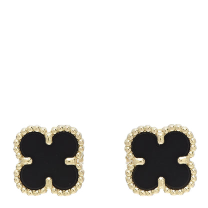Van Cleef & Arpels 18K Yellow Gold Black Onyx Sweet Alhambra Earrings 1 of 6