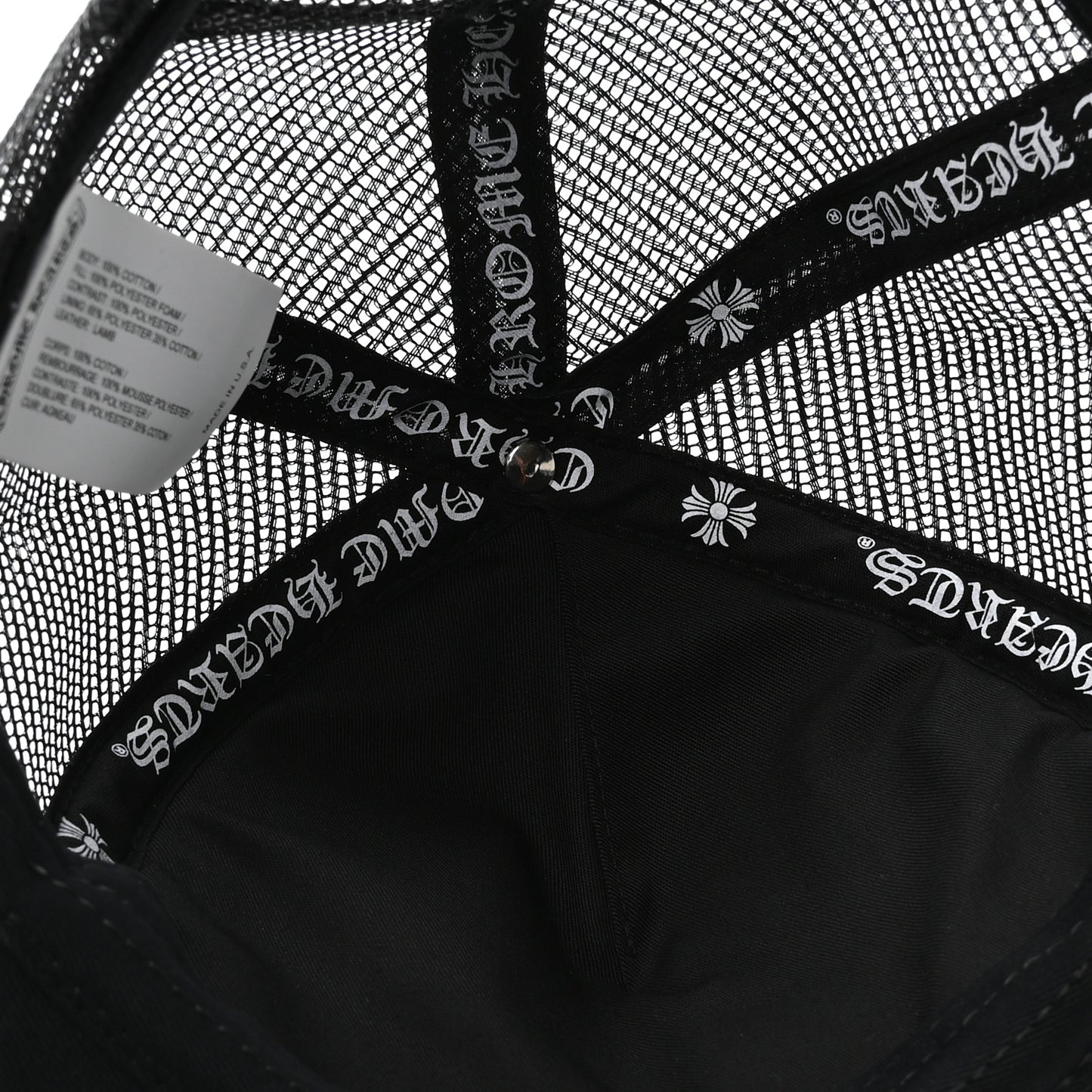 Cotton Mesh Lambskin FCK Trucker Hat Black White