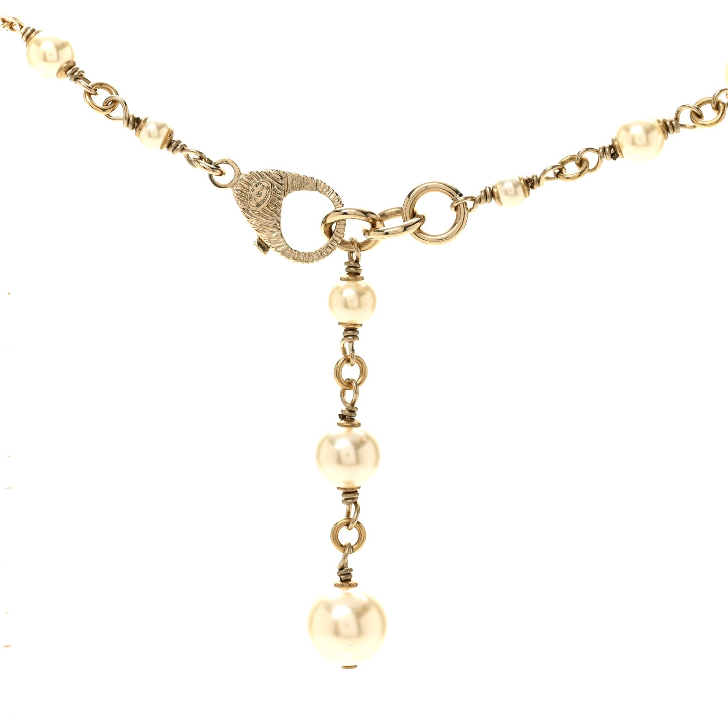 Chanel Pearl Bead CC Flower Long Necklace Gold 5 of 5