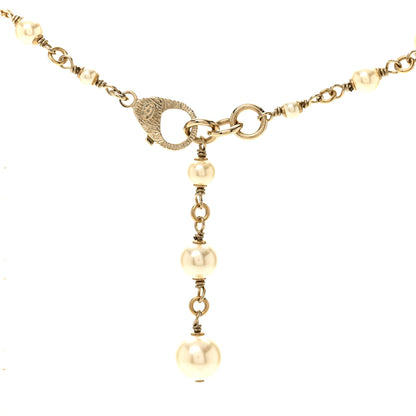 Chanel Pearl Bead CC Flower Long Necklace Gold 5 of 5
