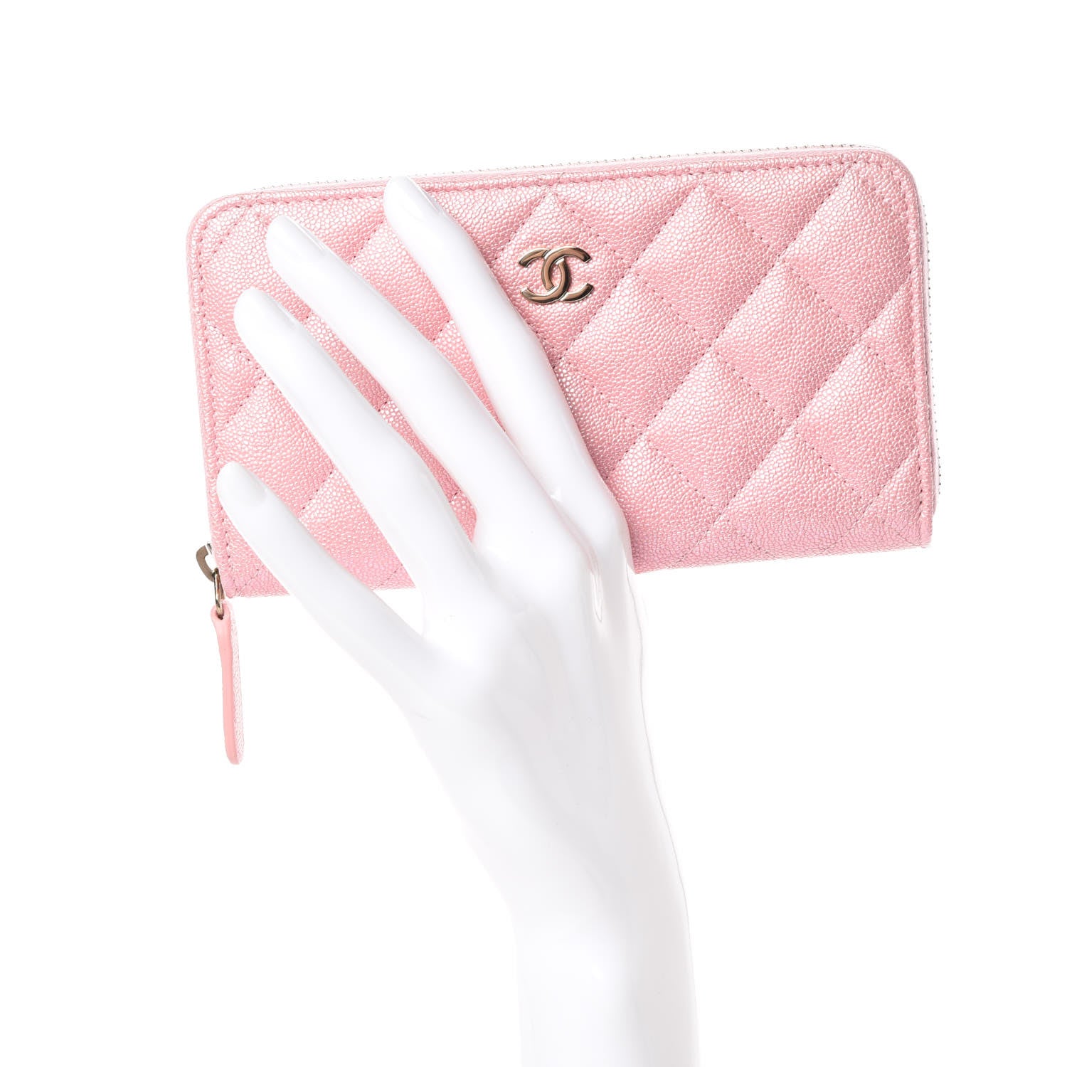 Chanel Iridescent Caviar Quilted Medium Zip Around Wallet Pink 2 of 9