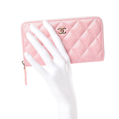 Chanel Iridescent Caviar Quilted Medium Zip Around Wallet Pink 2 of 9