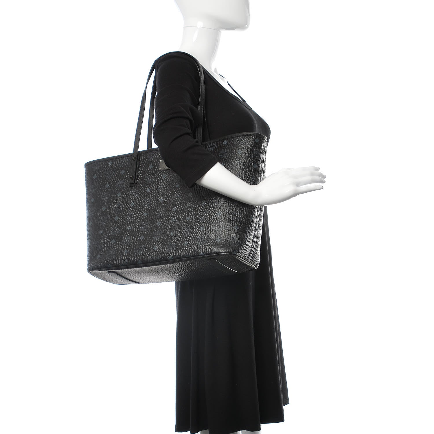 MCM Visetos Medium Anya Zip Top Shopper Tote Black 2 of 12
