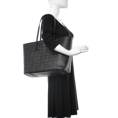 MCM Visetos Medium Anya Zip Top Shopper Tote Black 2 of 12