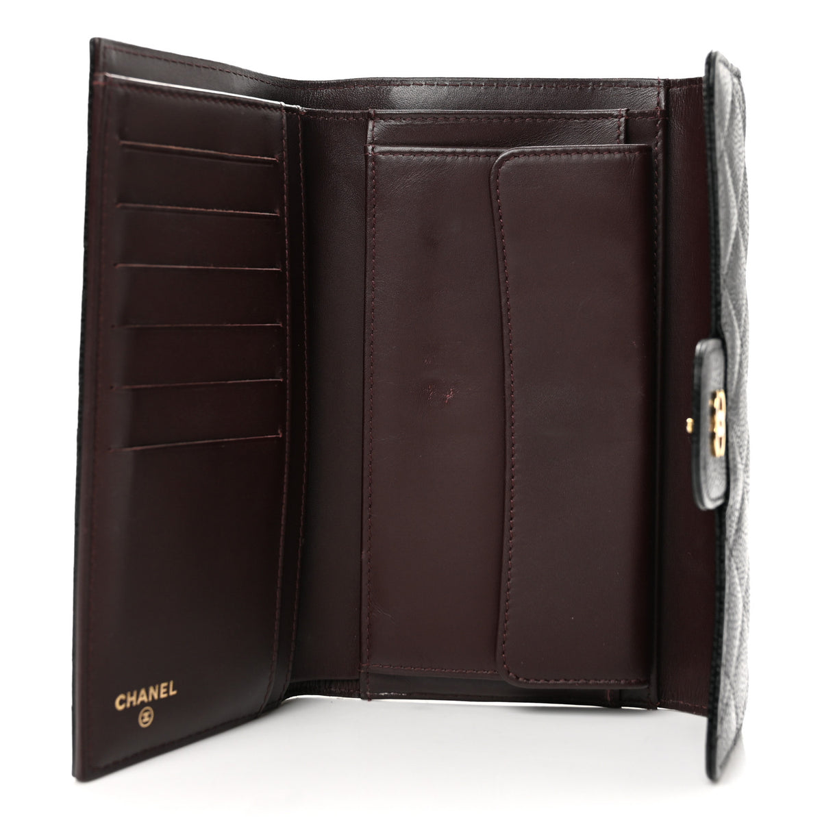 Caviar Quilted Long Flap Wallet Black