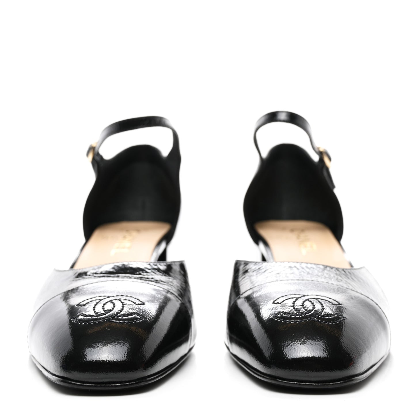 Glazed Crinkled Calfskin CC Cap Toe Mary Janes Pumps 39.5 Black