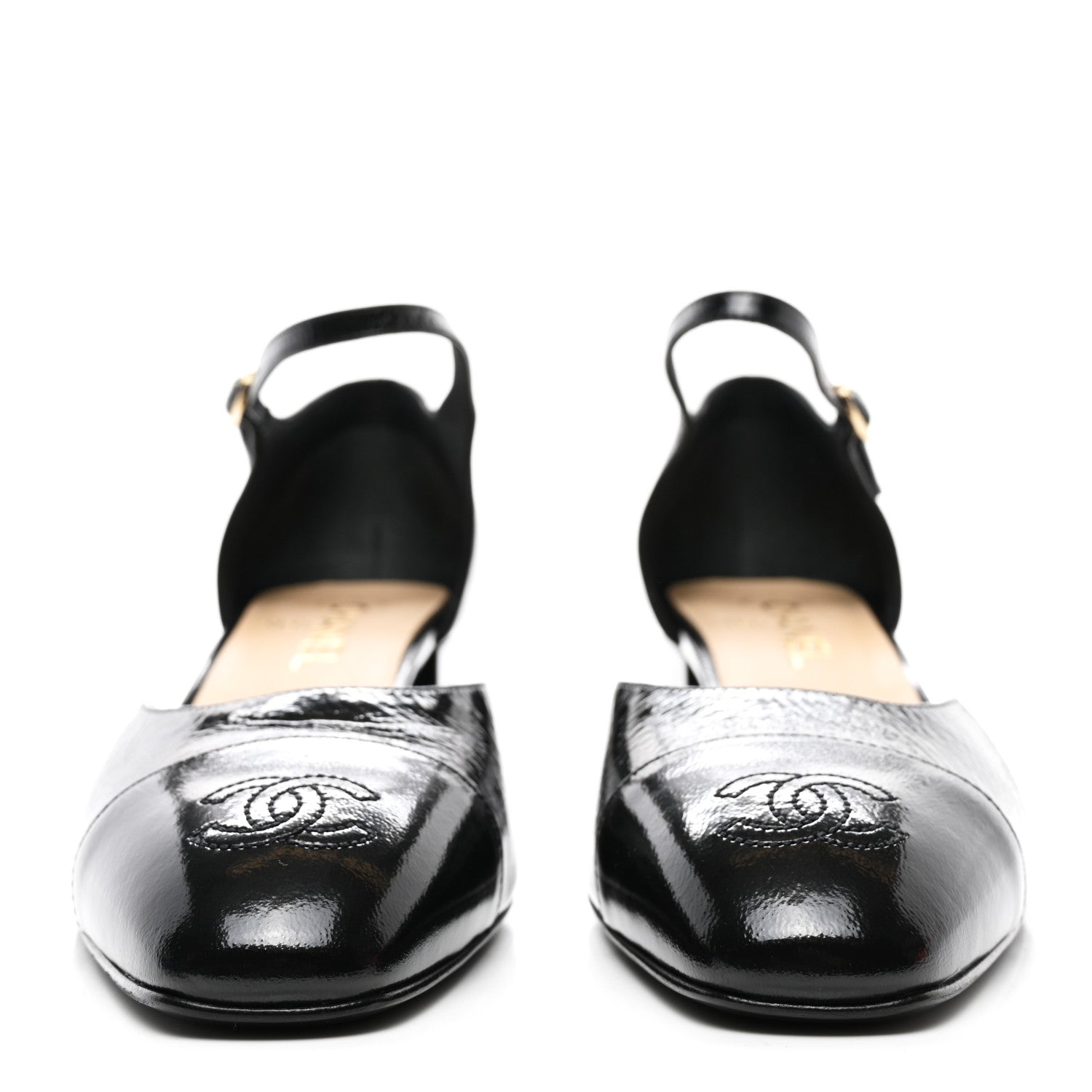 Chanel Glazed Crinkled Calfskin CC Cap Toe Mary Janes Pumps 39.5 Black 2 of 8