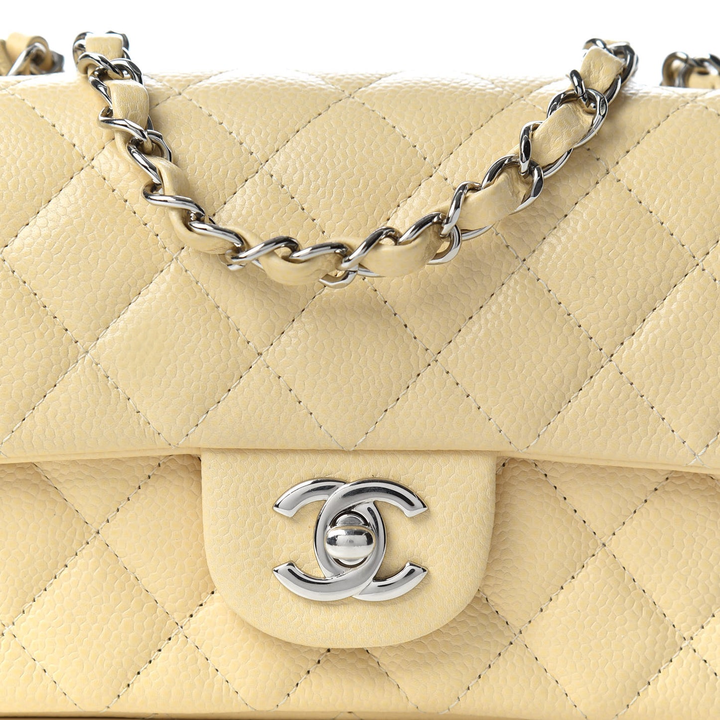Caviar Quilted Mini Rectangular Flap Light Beige
