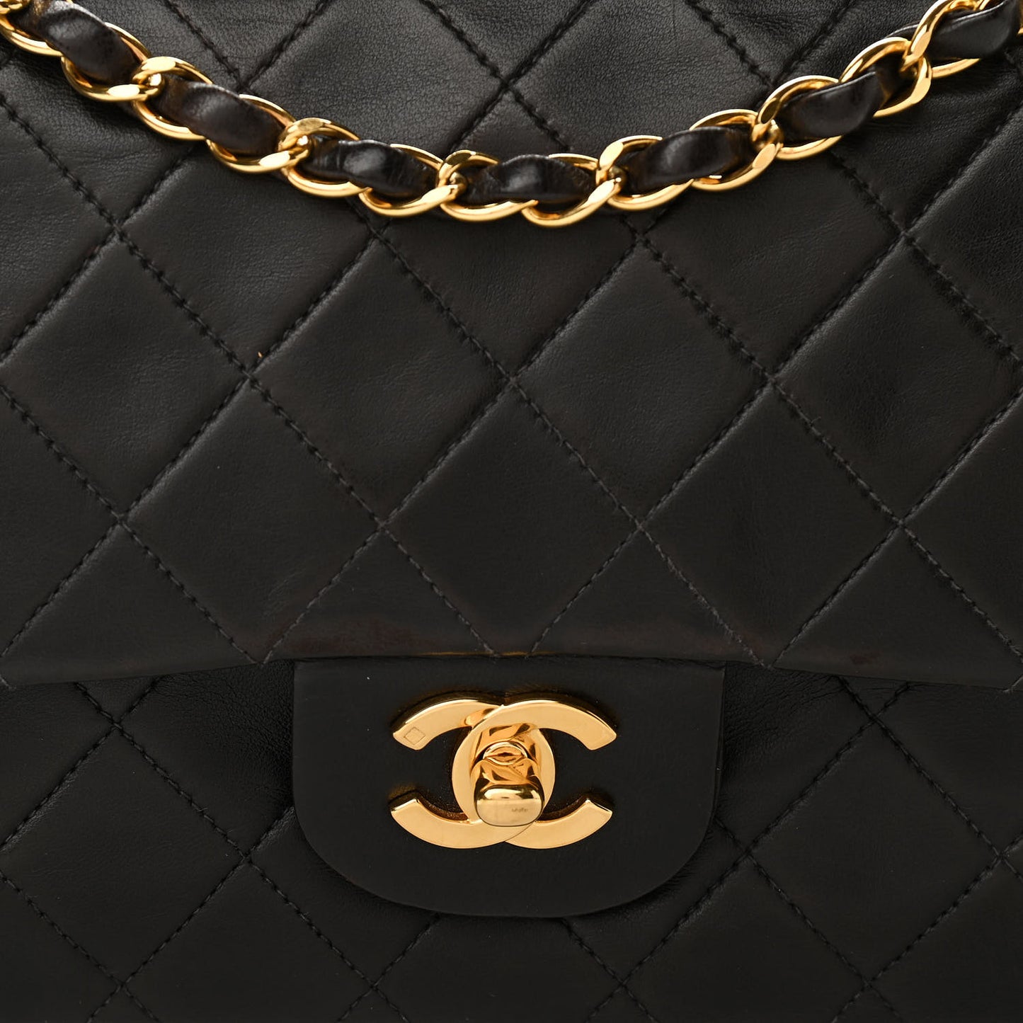 Lambskin Quilted Medium Double Flap Black