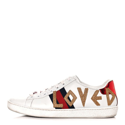 Gucci Calfskin Nappa Web LOVED Embroidered Womens Ace Sneakers 37.5 White Red Flame Notte 1 of 9