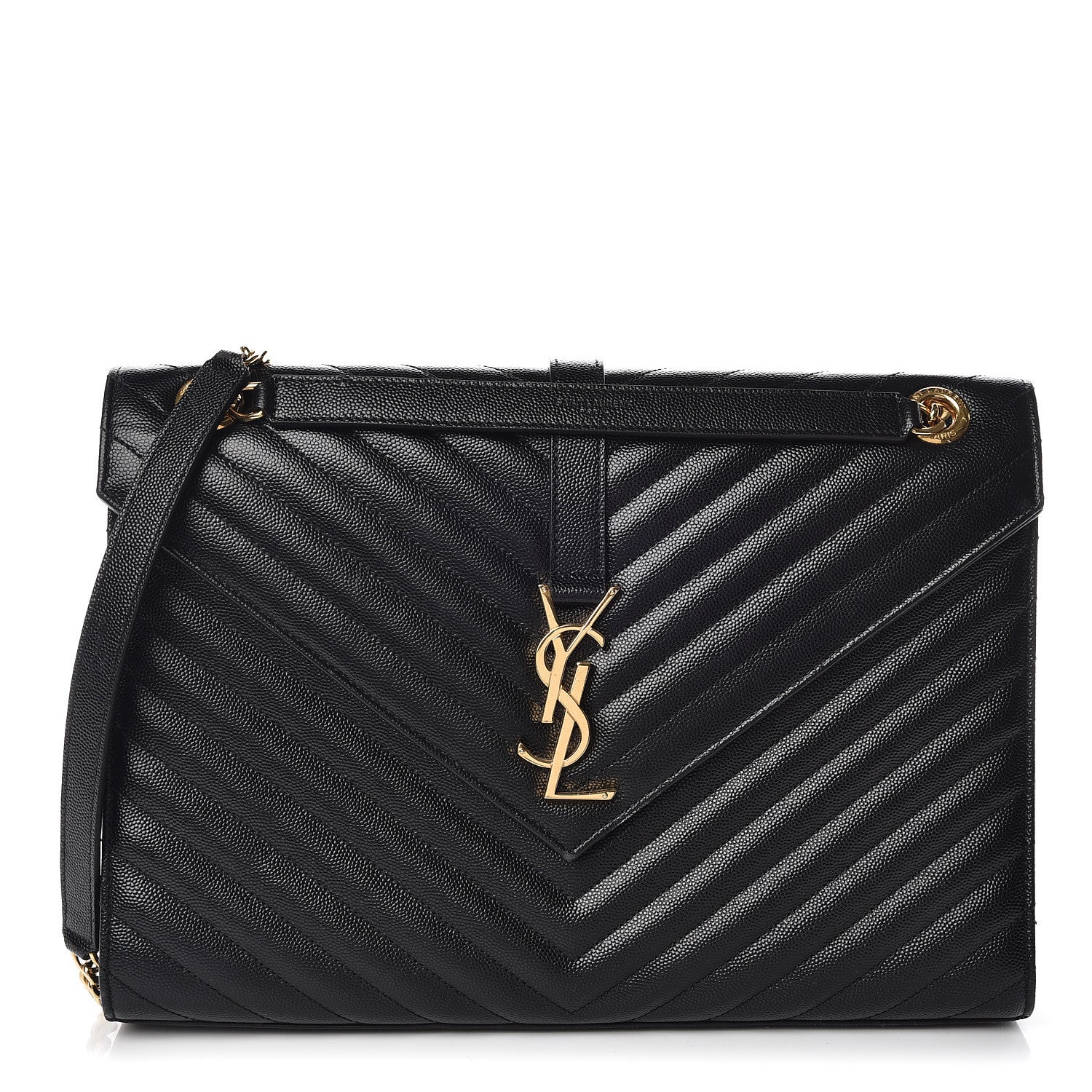 Saint Laurent Grain De Poudre Matelasse Chevron Large Monogram Satchel Black 1 of 12