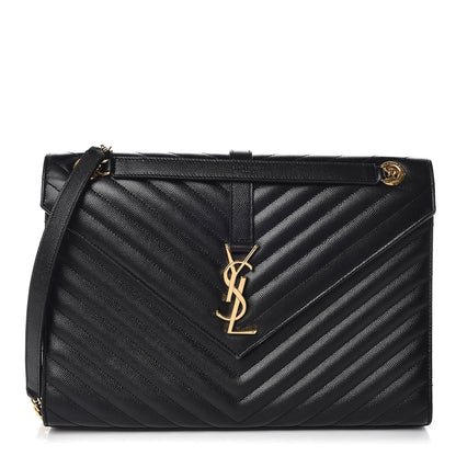 Saint Laurent Grain De Poudre Matelasse Chevron Large Monogram Satchel Black 1 of 12