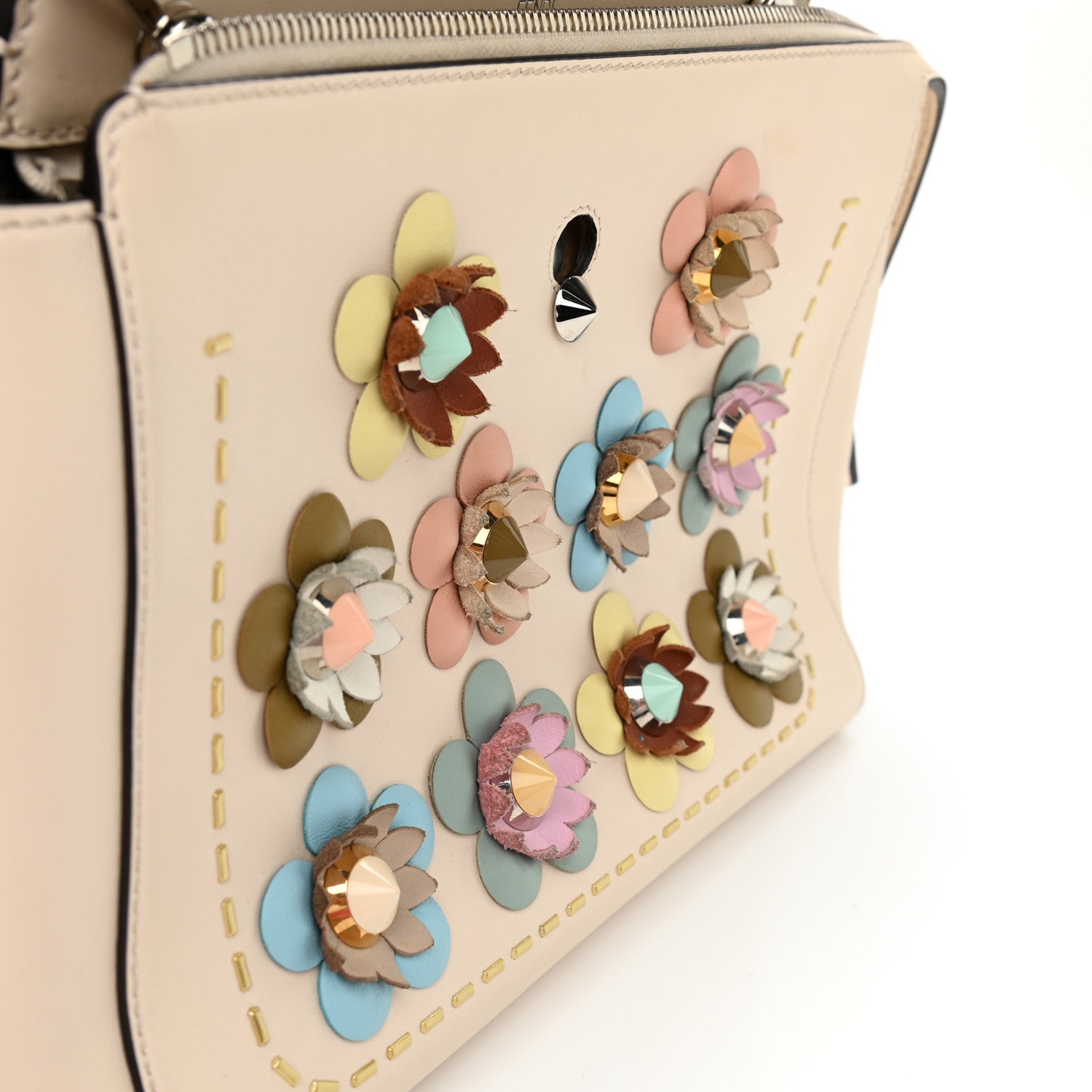 Fendi Vitello Baltico Flowerland Studded Dotcom Satchel Camelia Multicolor 14 of 14