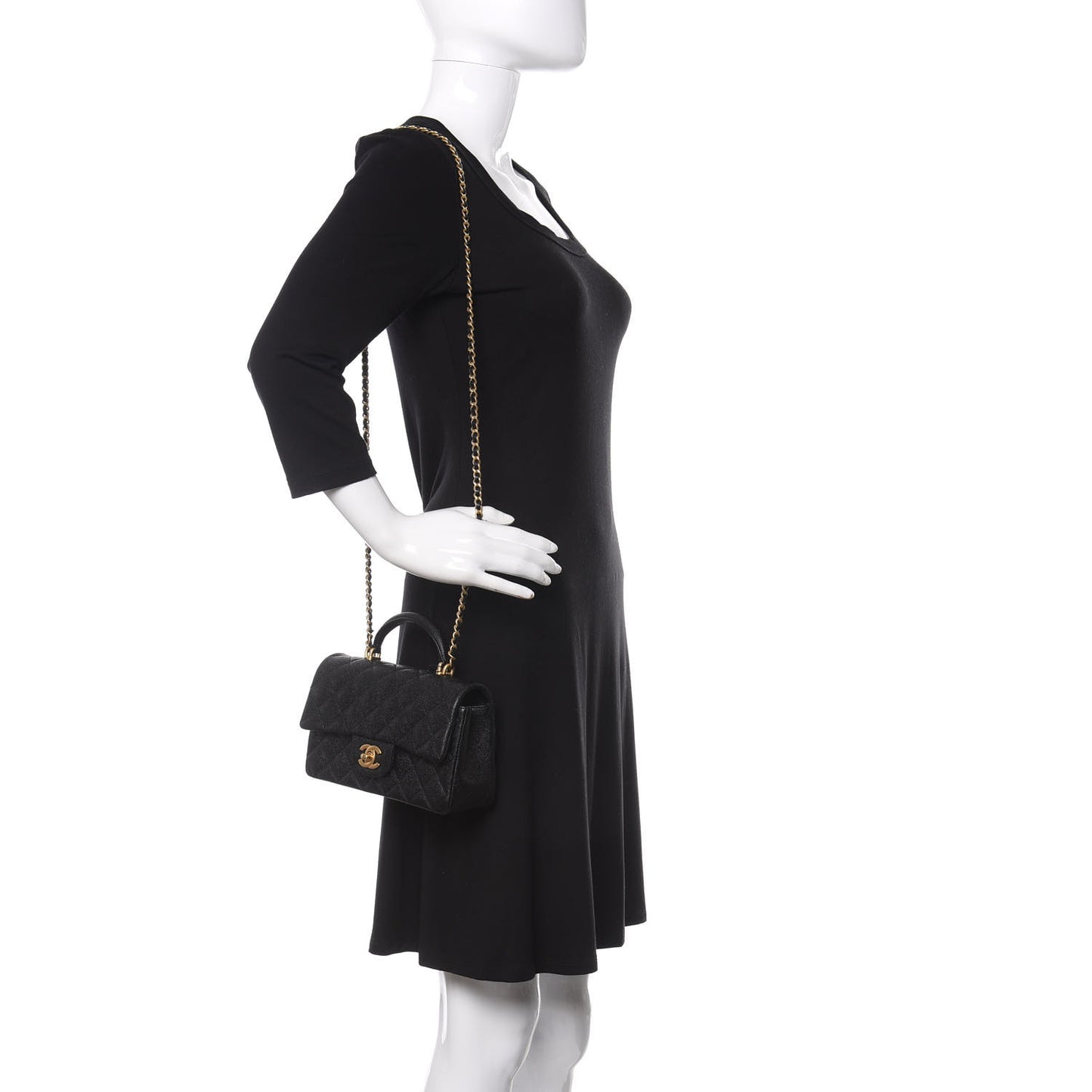 Caviar Quilted Mini Top Handle Rectangular Flap Black