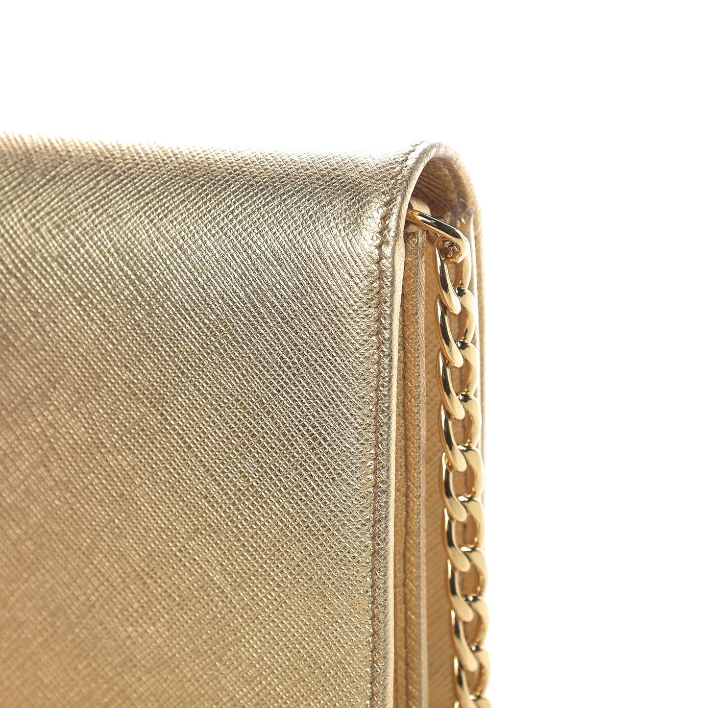 Metallic Saffiano Lux Chain Wallet Platino