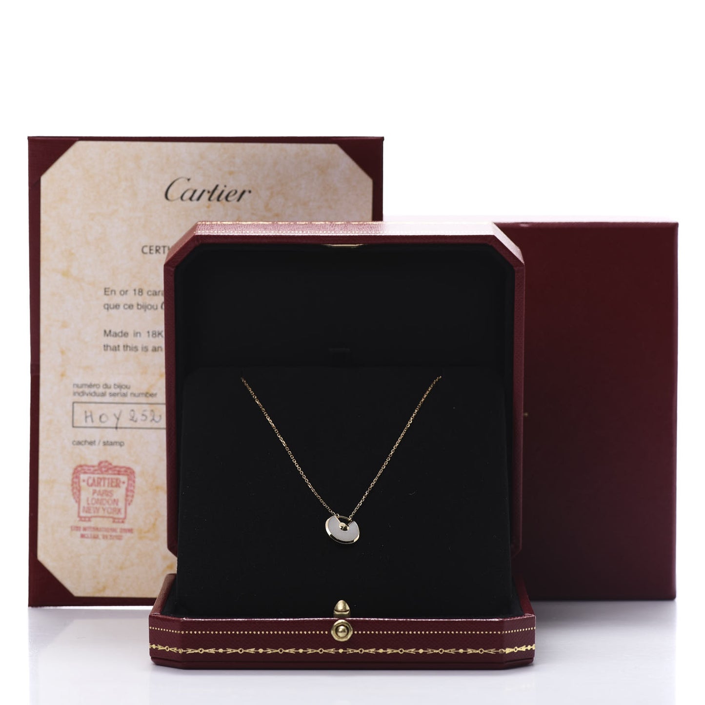 18K Yellow Gold Diamond Mother of Pearl XS Amulette de Cartier Pendant Necklace