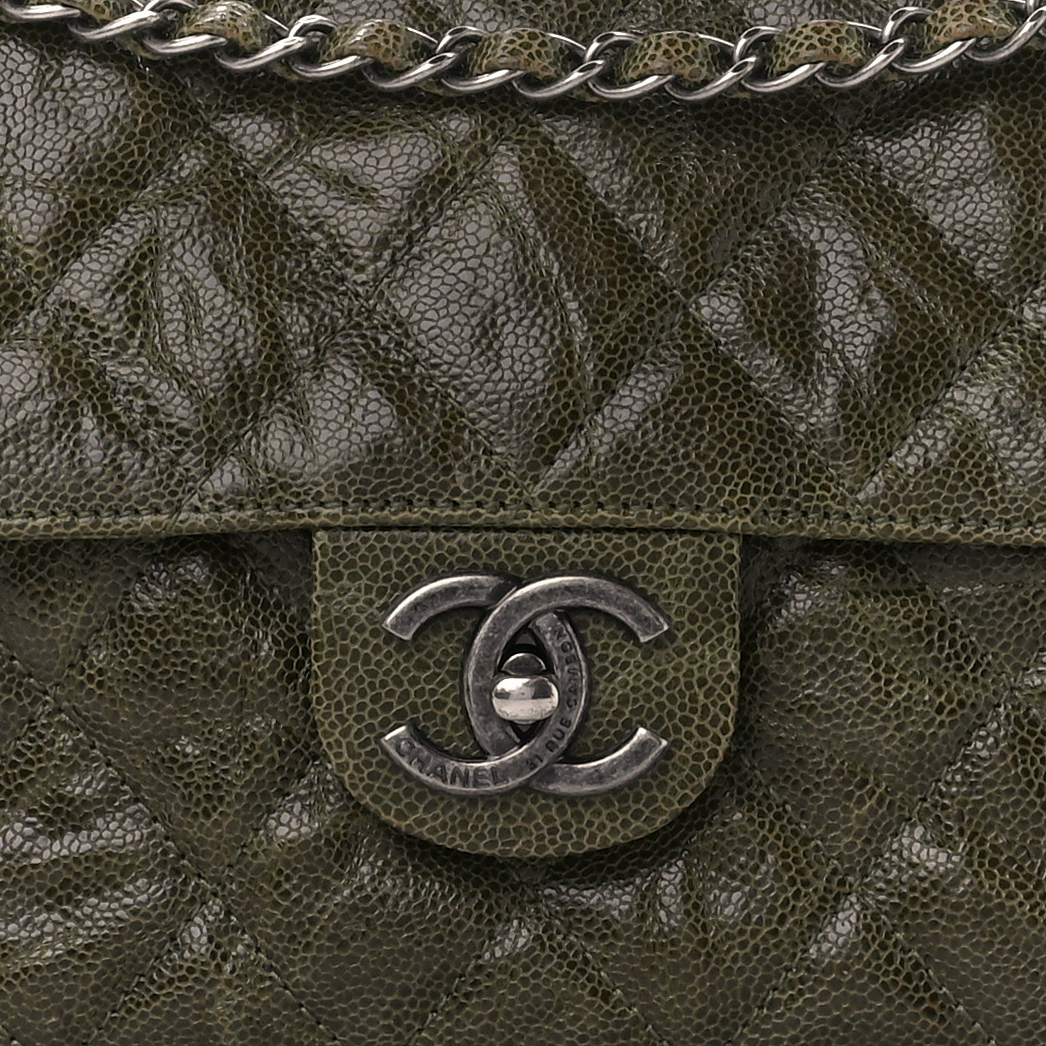 Chanel Crumpled Grained Calfskin Jumbo CC Crave Flap Green 9 of 11