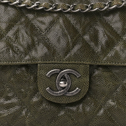 Chanel Crumpled Grained Calfskin Jumbo CC Crave Flap Green 9 of 11