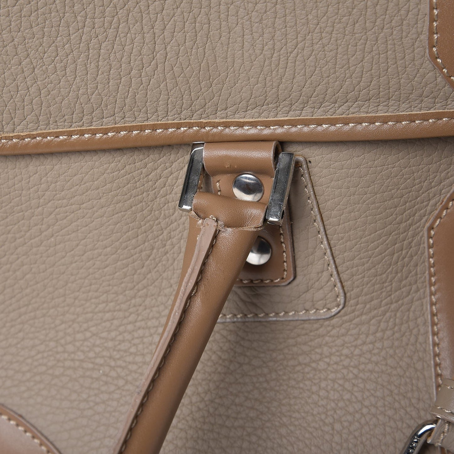 Grained Calfskin Satchel Brown