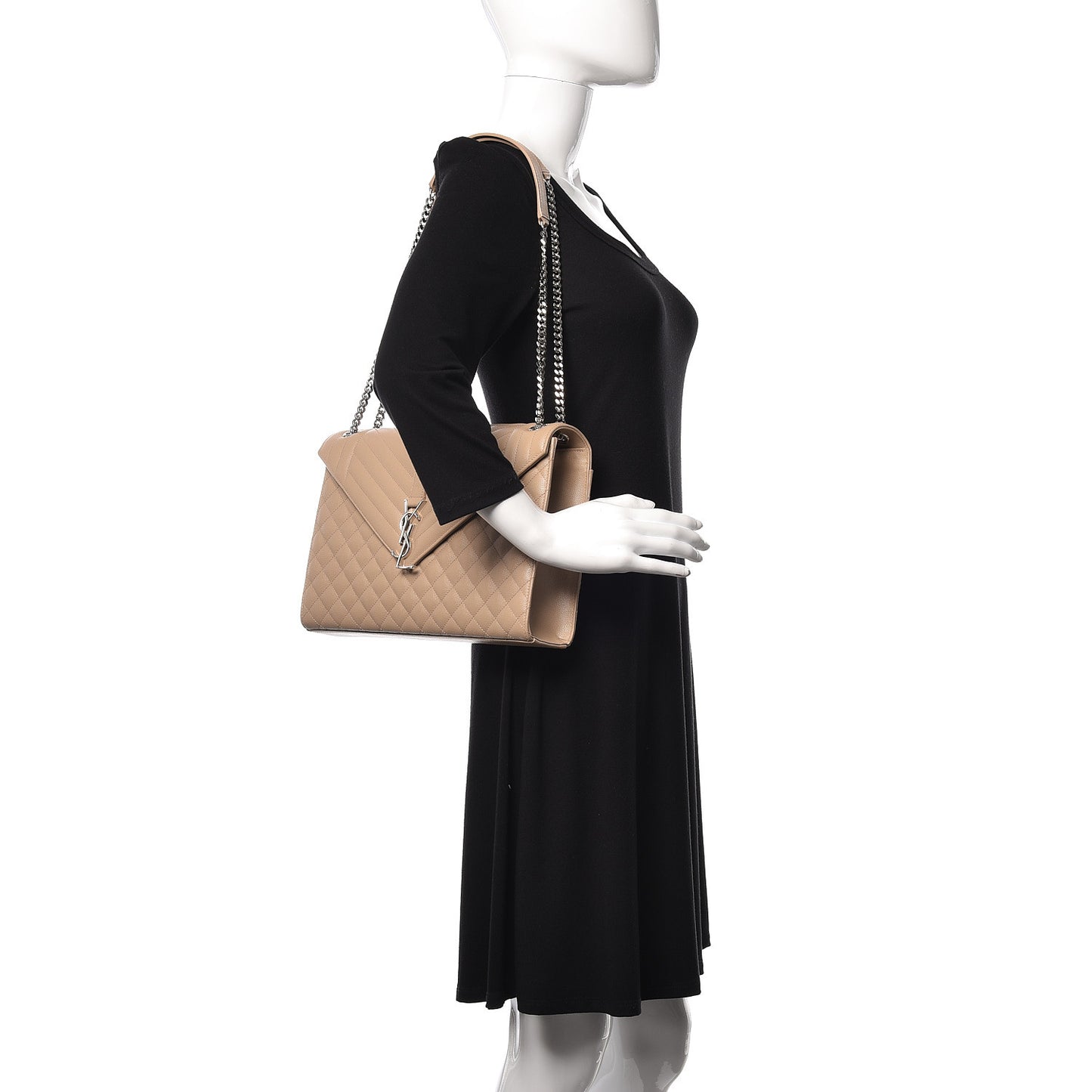 Grain De Poudre Mixed Matelasse Large Triquilt Monogram Satchel Nude Powder