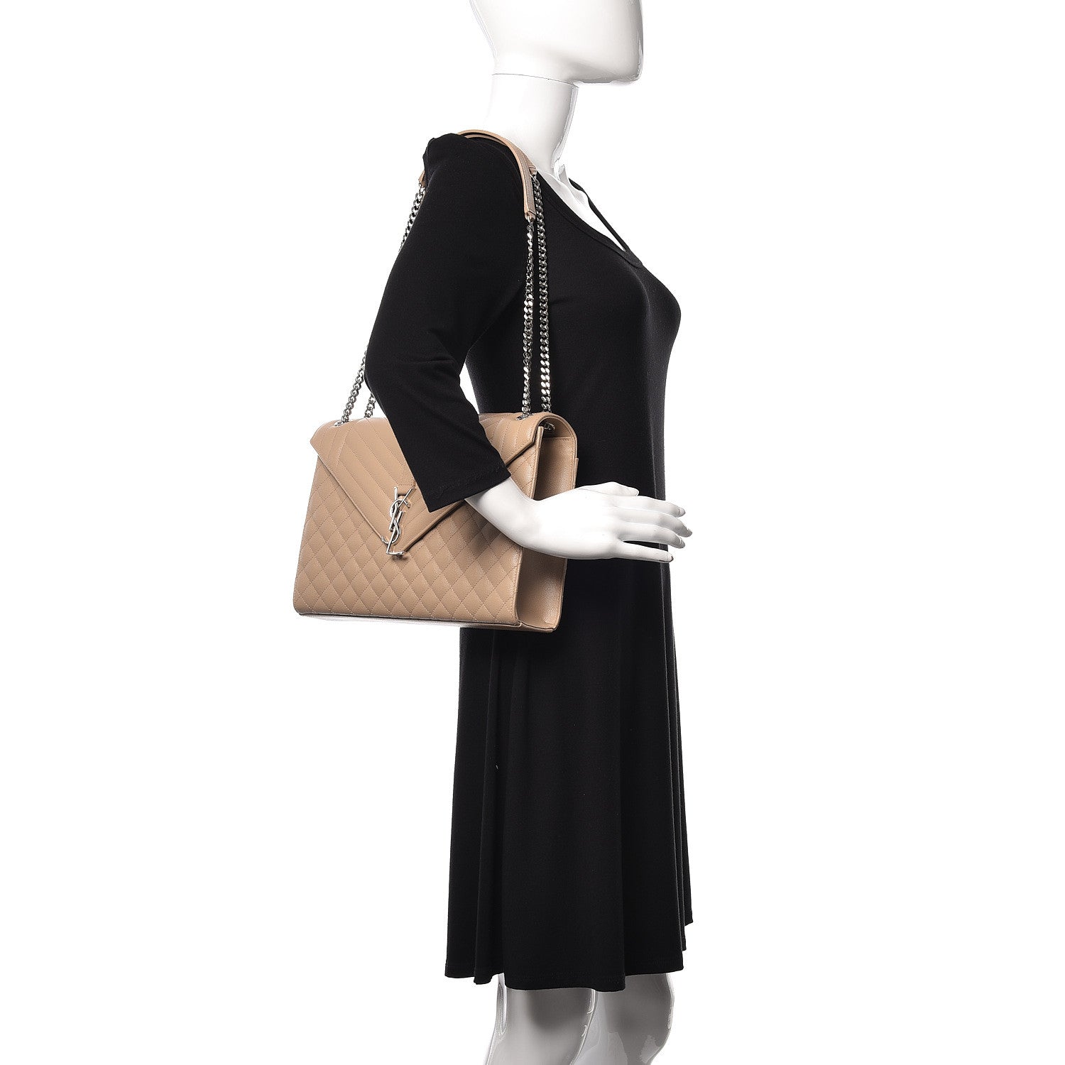 Saint Laurent Grain De Poudre Mixed Matelasse Large Triquilt Monogram Satchel Nude Powder 2 of 10