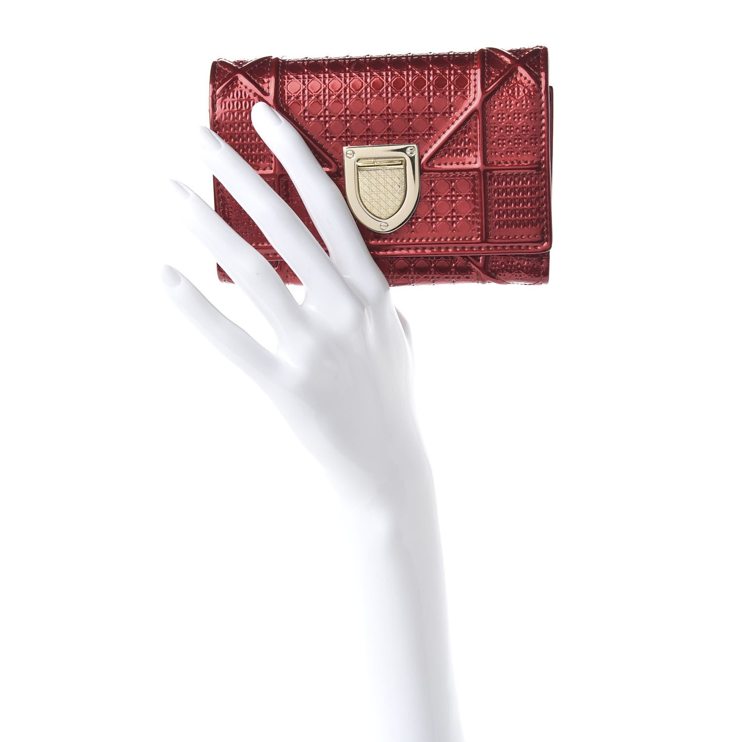 Christian Dior Metallic Patent Micro-Cannage Diorama Elancee Wallet Metal Rusty 2 of 10