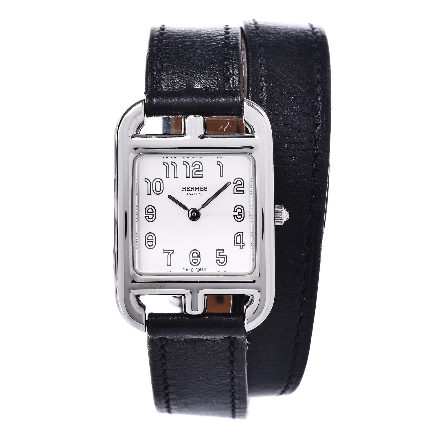 Hermes Stainless Steel Barenia 23mm Cape Cod Double Tour Quartz Watch Noir 1 of 7