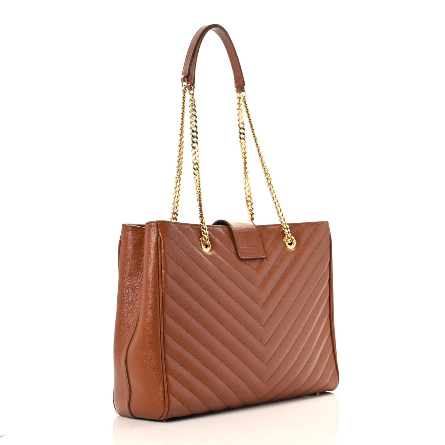 Grain De Poudre Matelasse Chevron Large Monogram Shopping Bag Tan