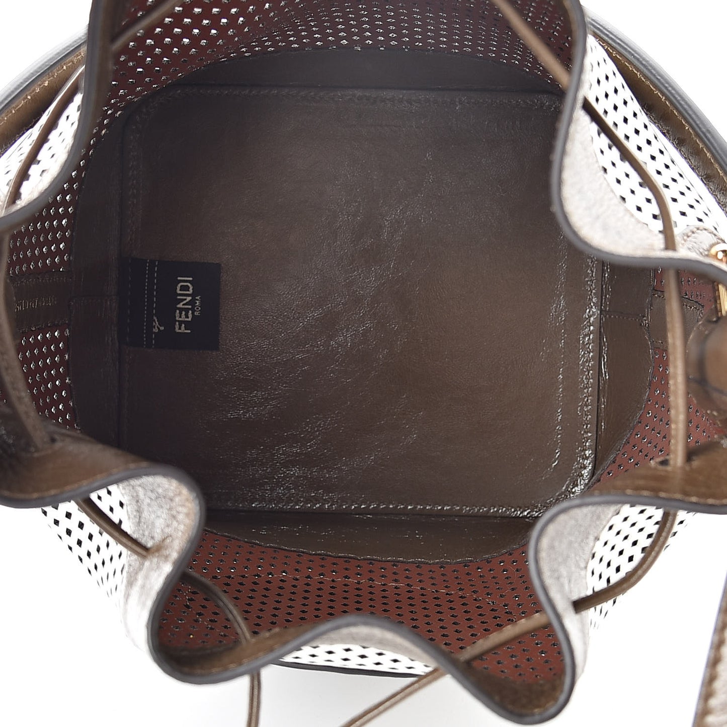 Vitello Liberty Glossy Lambskin F is Fendi Perforated Large Mon Tresor Bucket Bag White Ice Rust Maya