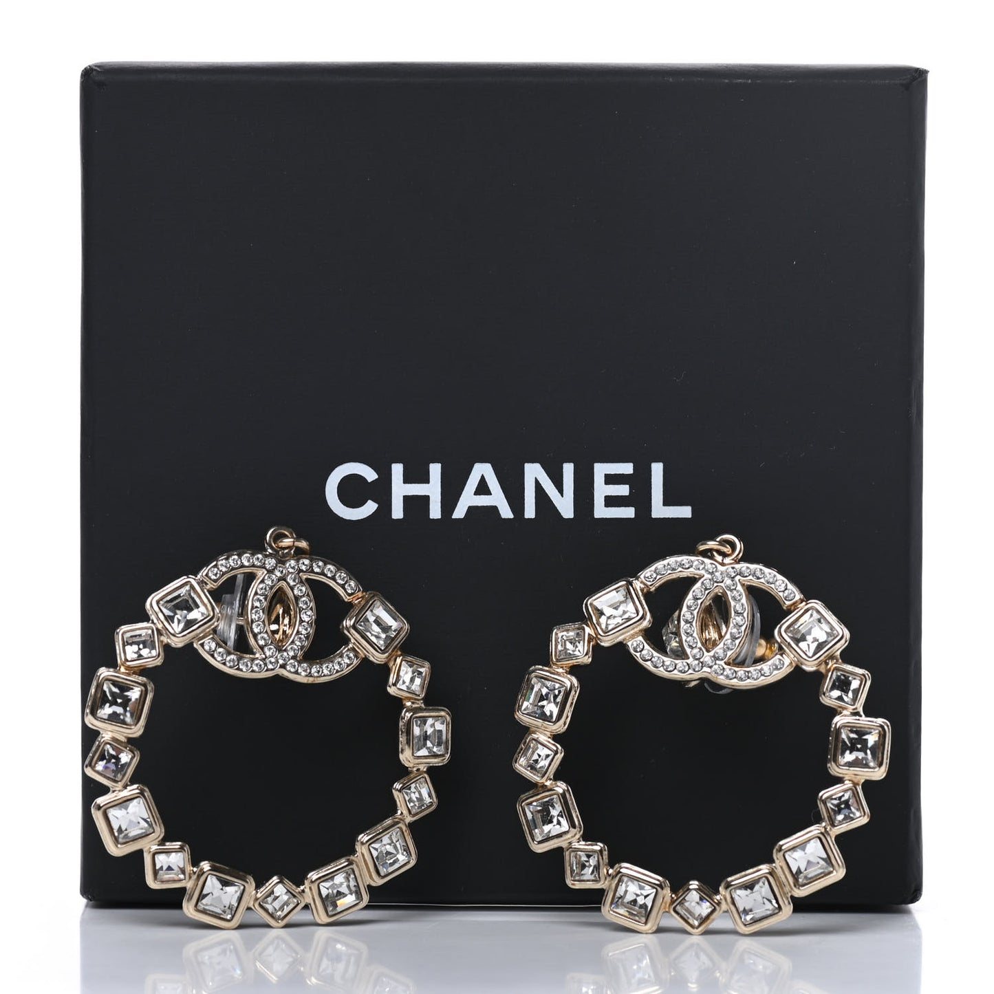 Crystal CC Drop Hoop Earrings Gold
