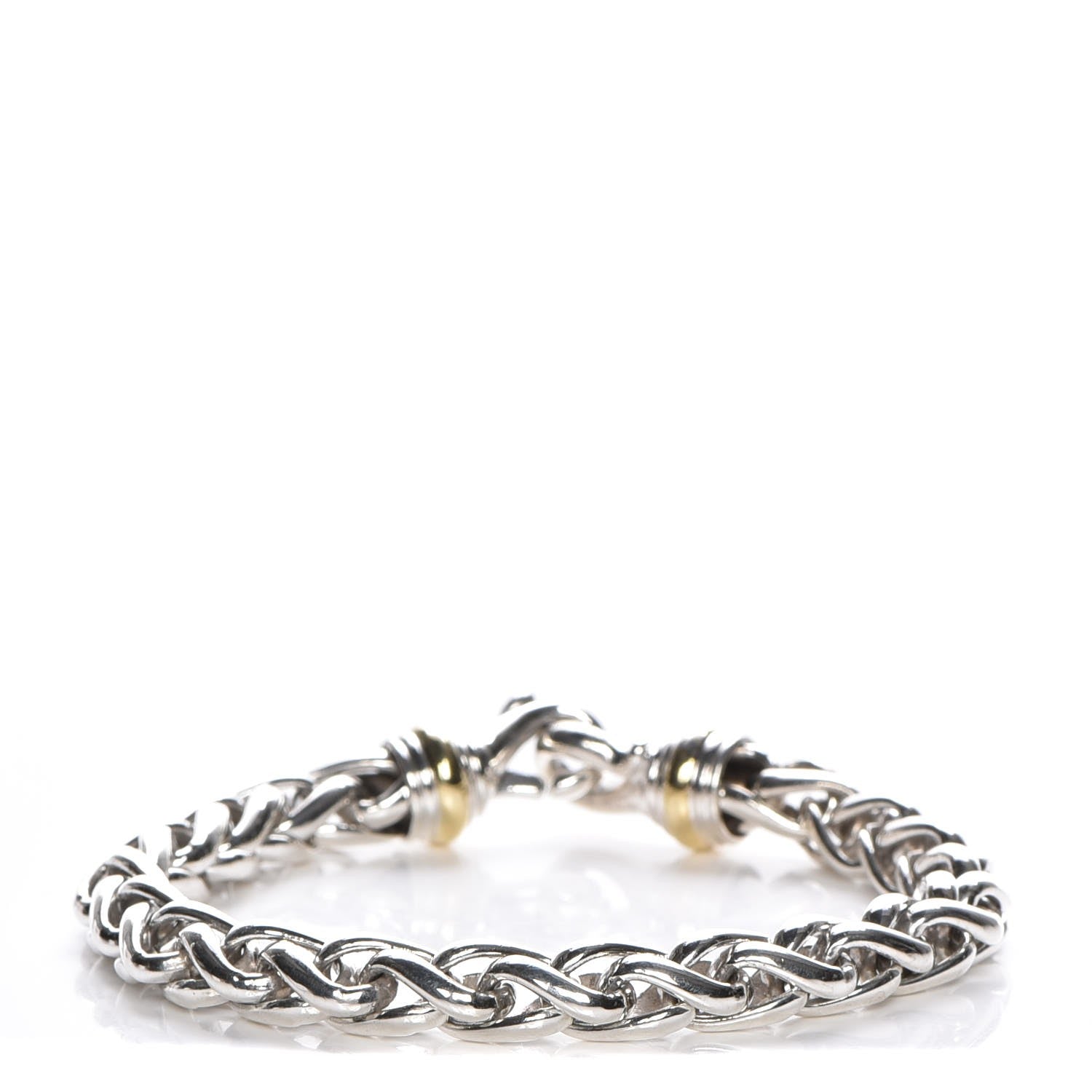 David Yurman Sterling Silver 18K Yellow Gold 8mm Wheat Chain Bracelet 1 of 5