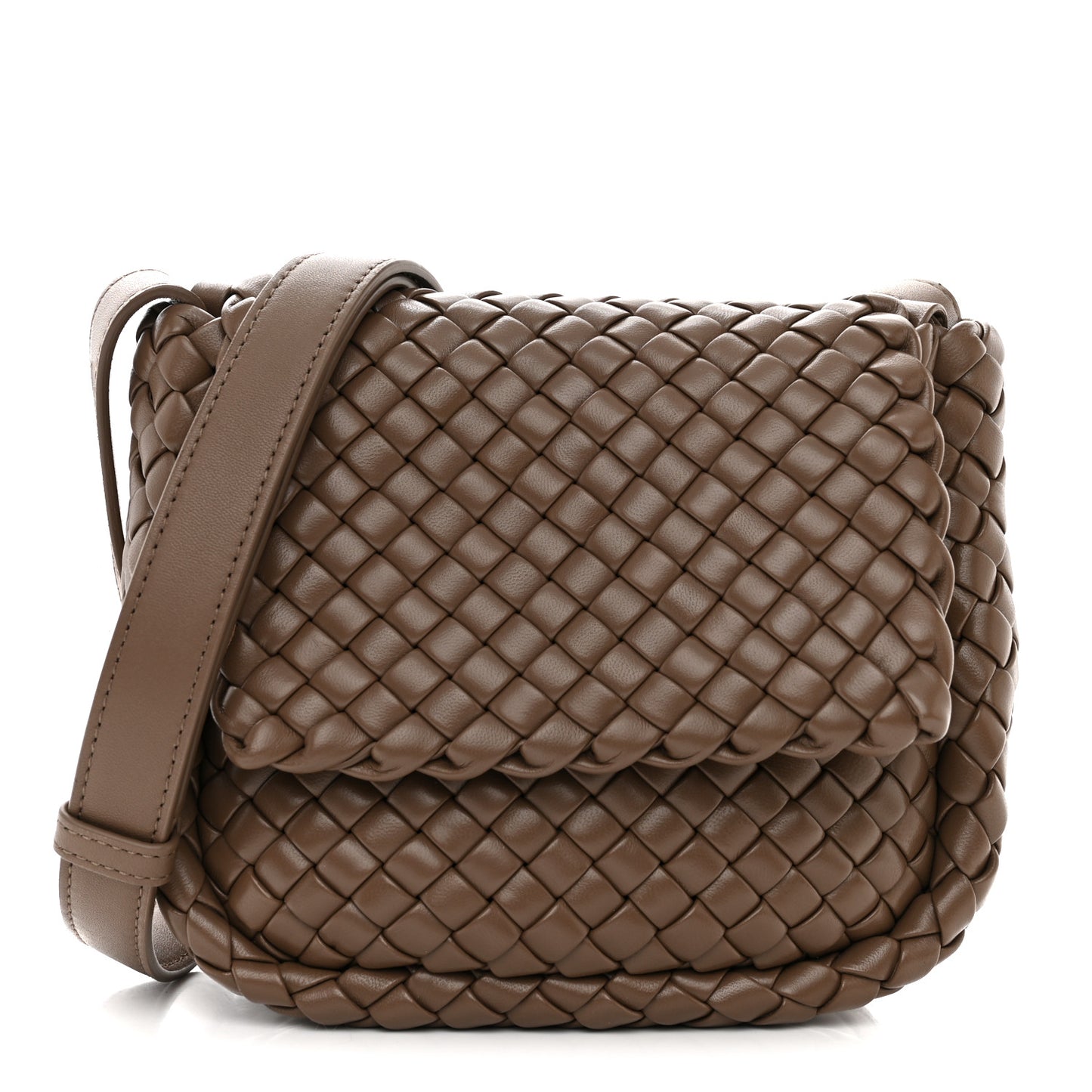 Nappa Intreccio Mini Cobble Shoulder Bag Taupe Grey