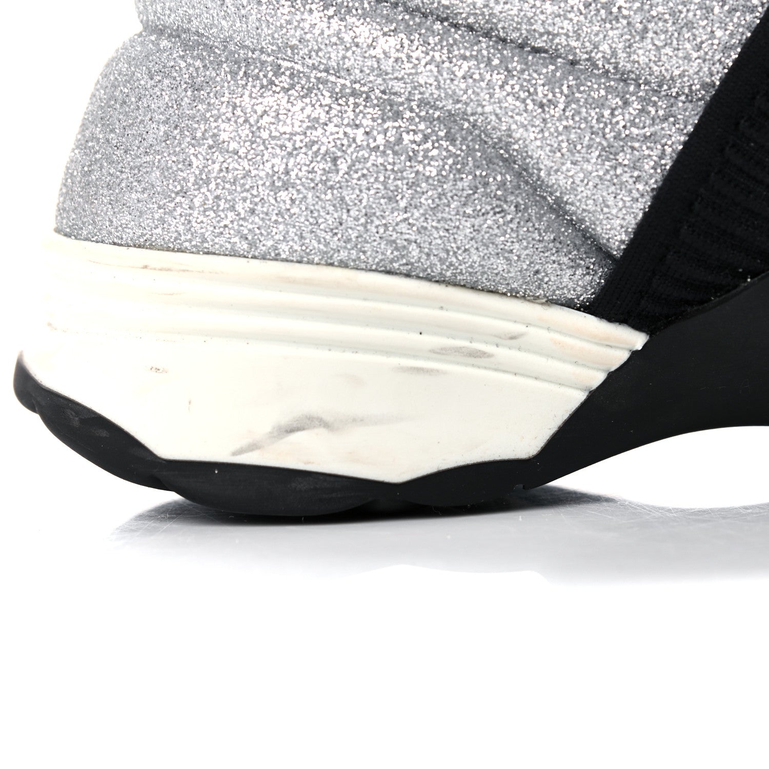 Chanel Glitter Stretch Fabric CC Sneakers 36.5 Black Silver 13 of 16