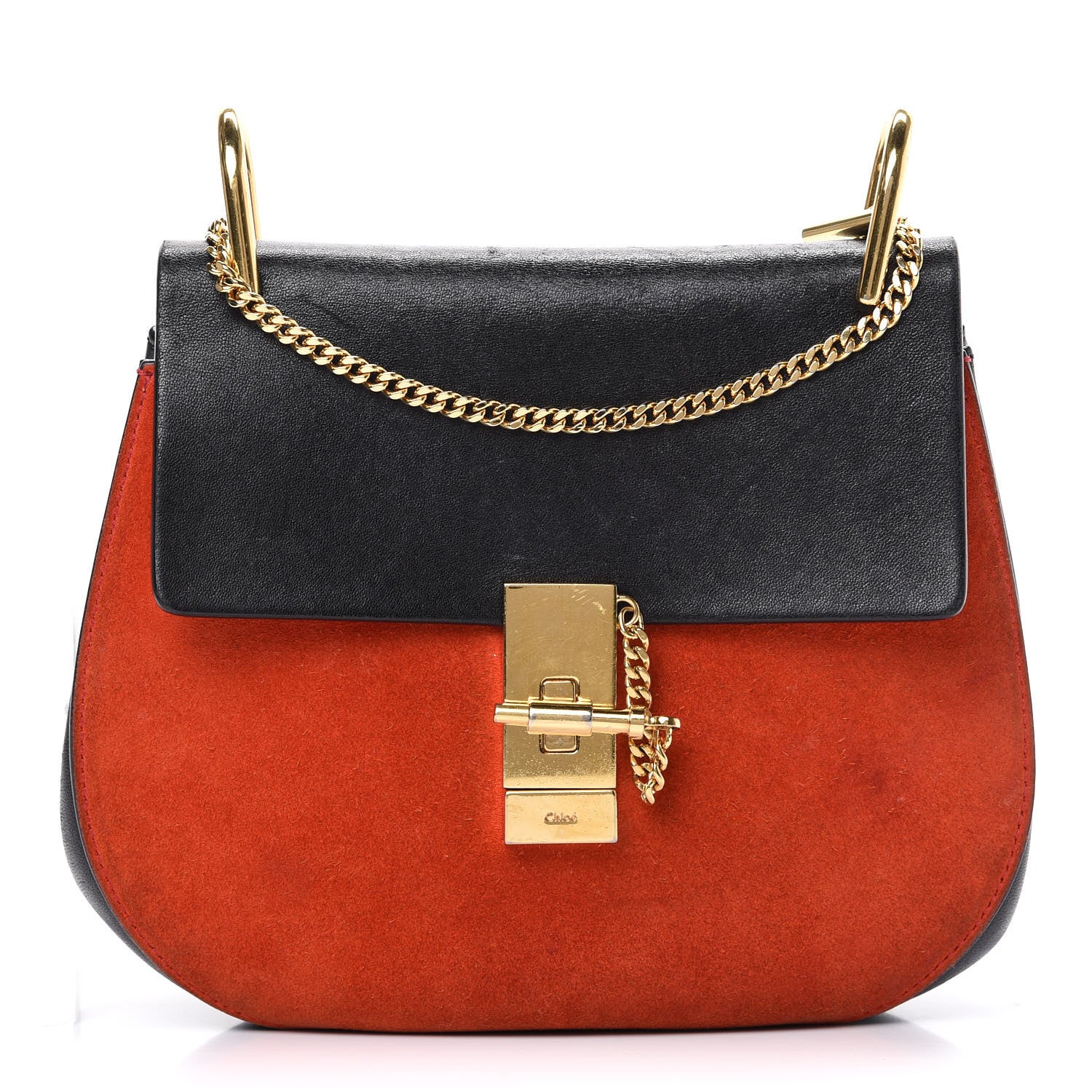 Chloe Suede Smooth Calfskin Drew Shoulder Bag Plaid Red Black 1 of 24