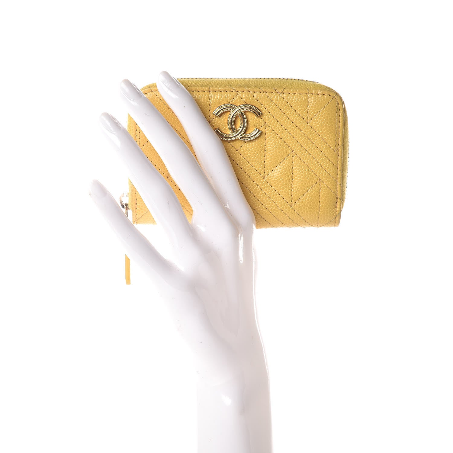 Chanel Caviar Stitched Zip Coin Purse Yellow 2 of 8