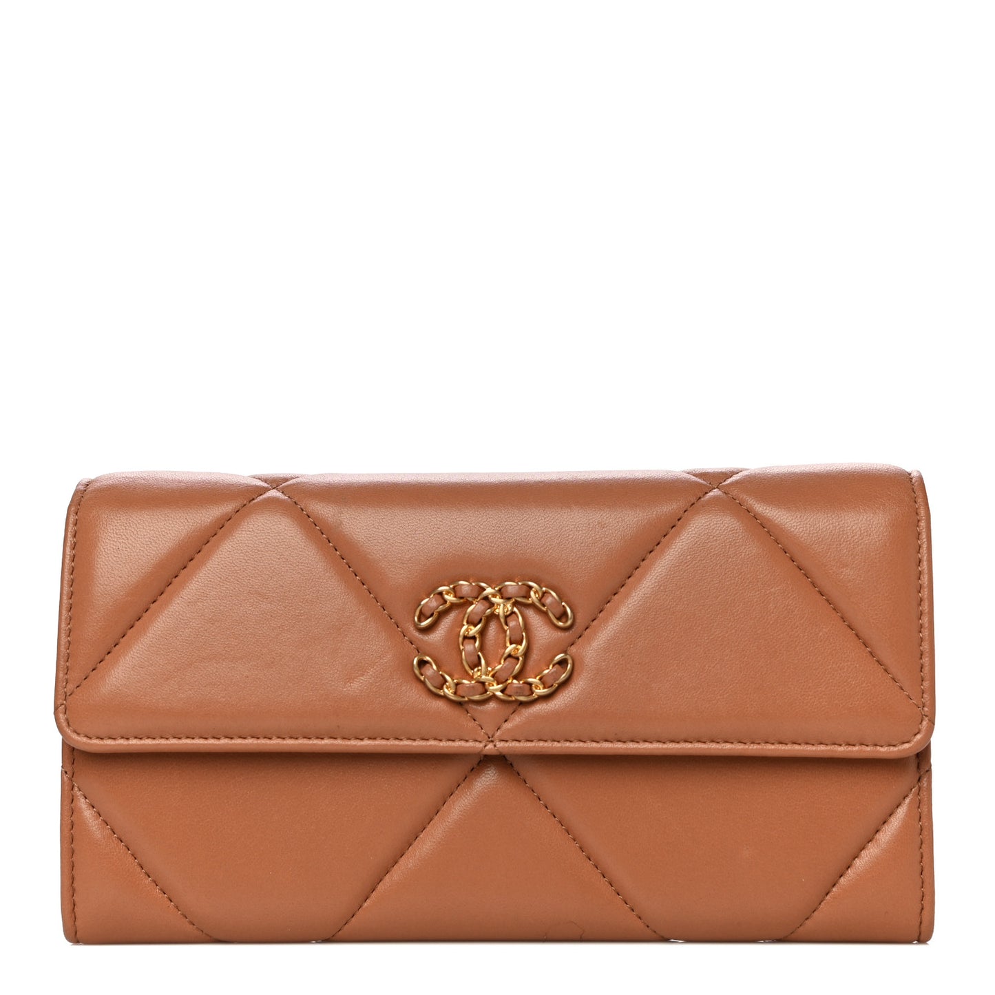 Lambskin Quilted Chanel 19 Flap Wallet Brown