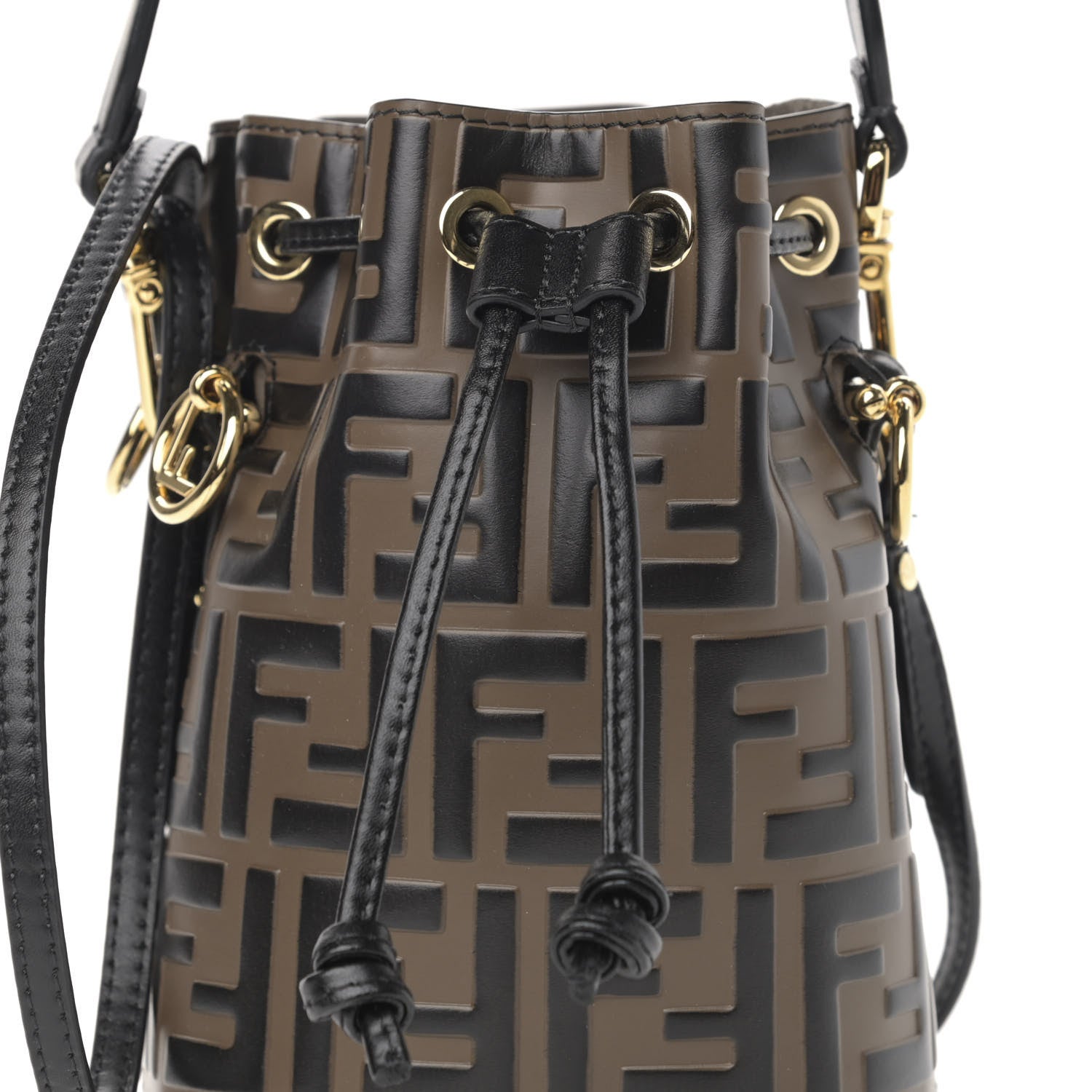 Fendi Vitello Liberty F is Fendi Bi-Color FF 1974 Embossed Mini Mon Tresor Bucket Bag Maya Black 8 of 11