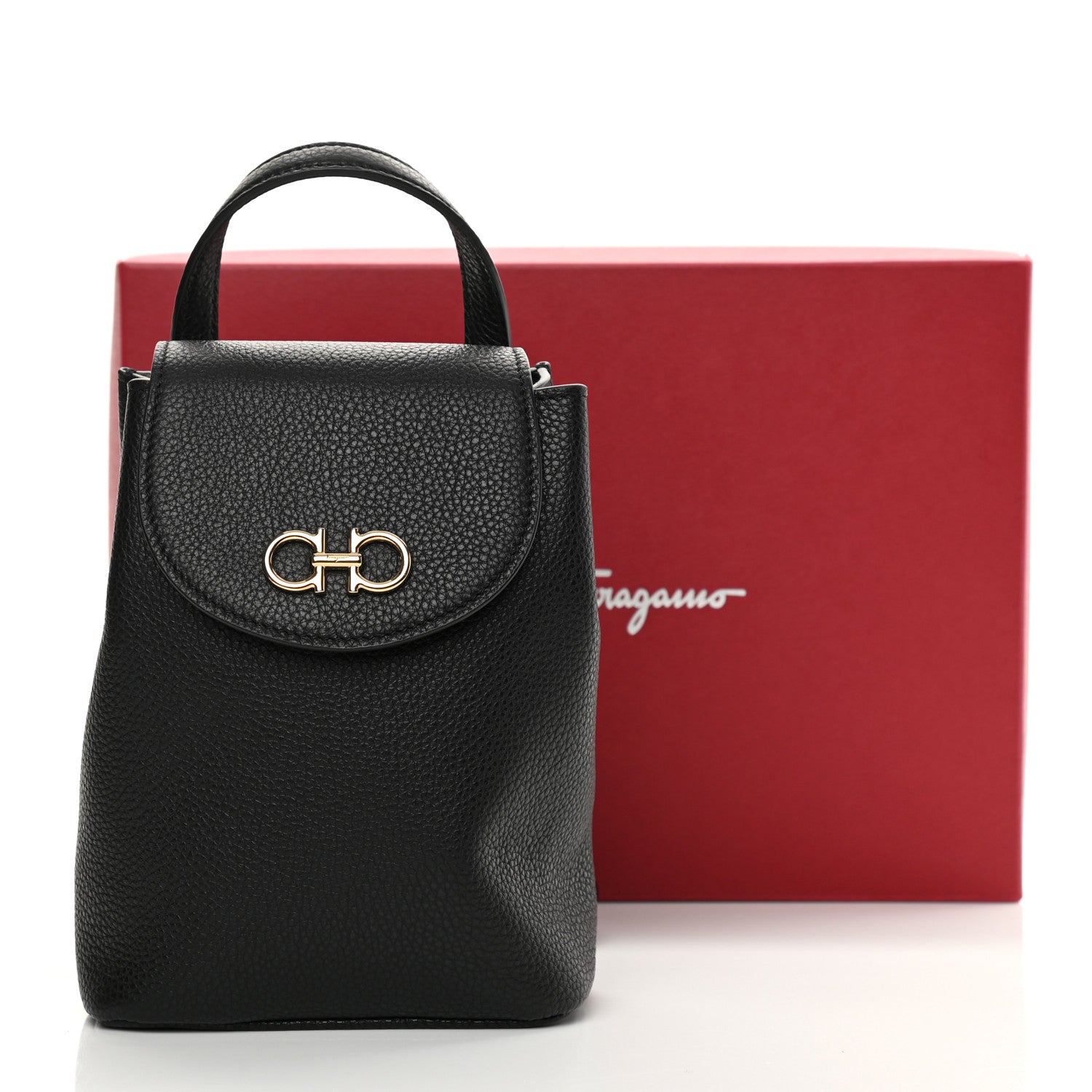 Salvatore Ferragamo Hammered Calfskin Gancini Mini Bag Black 10 of 10