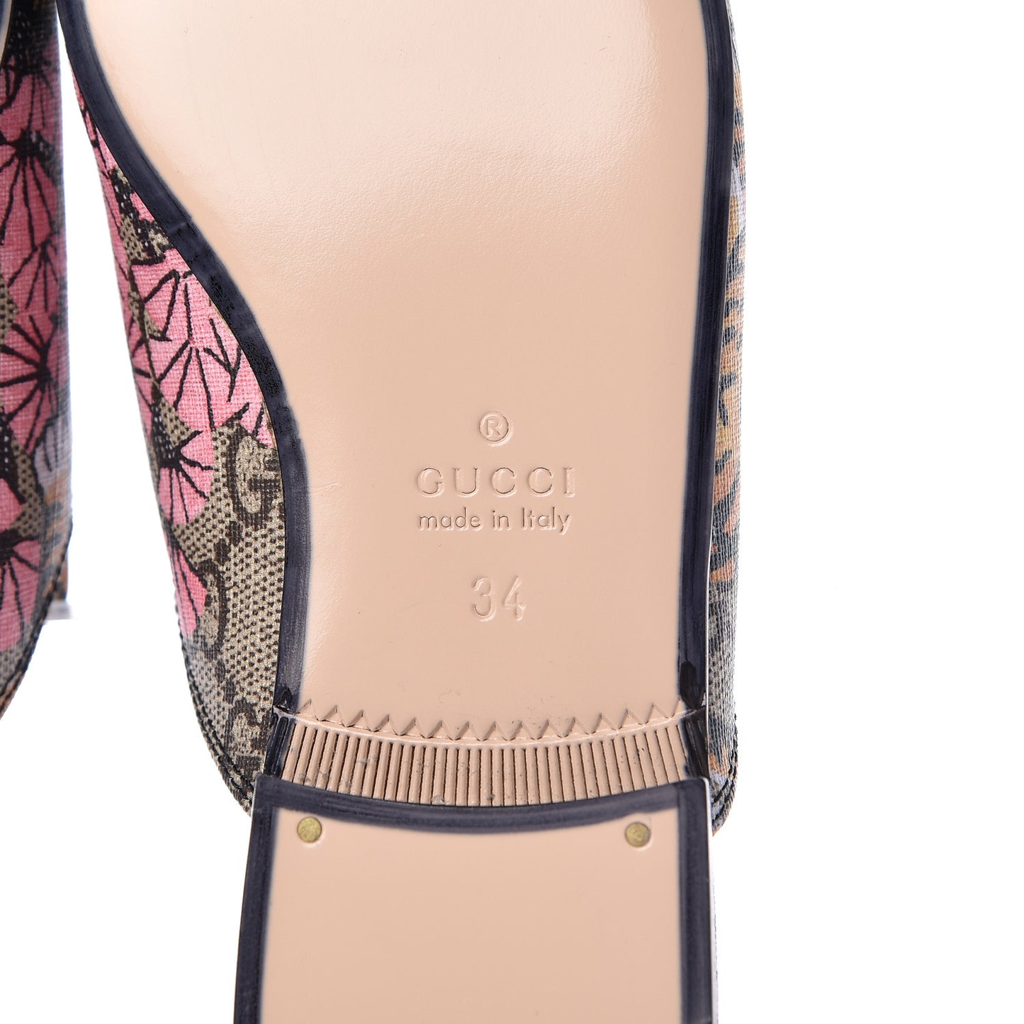 GG Supreme Monogram Bengal Womens Princetown Slippers 34 Beige Crop Pink