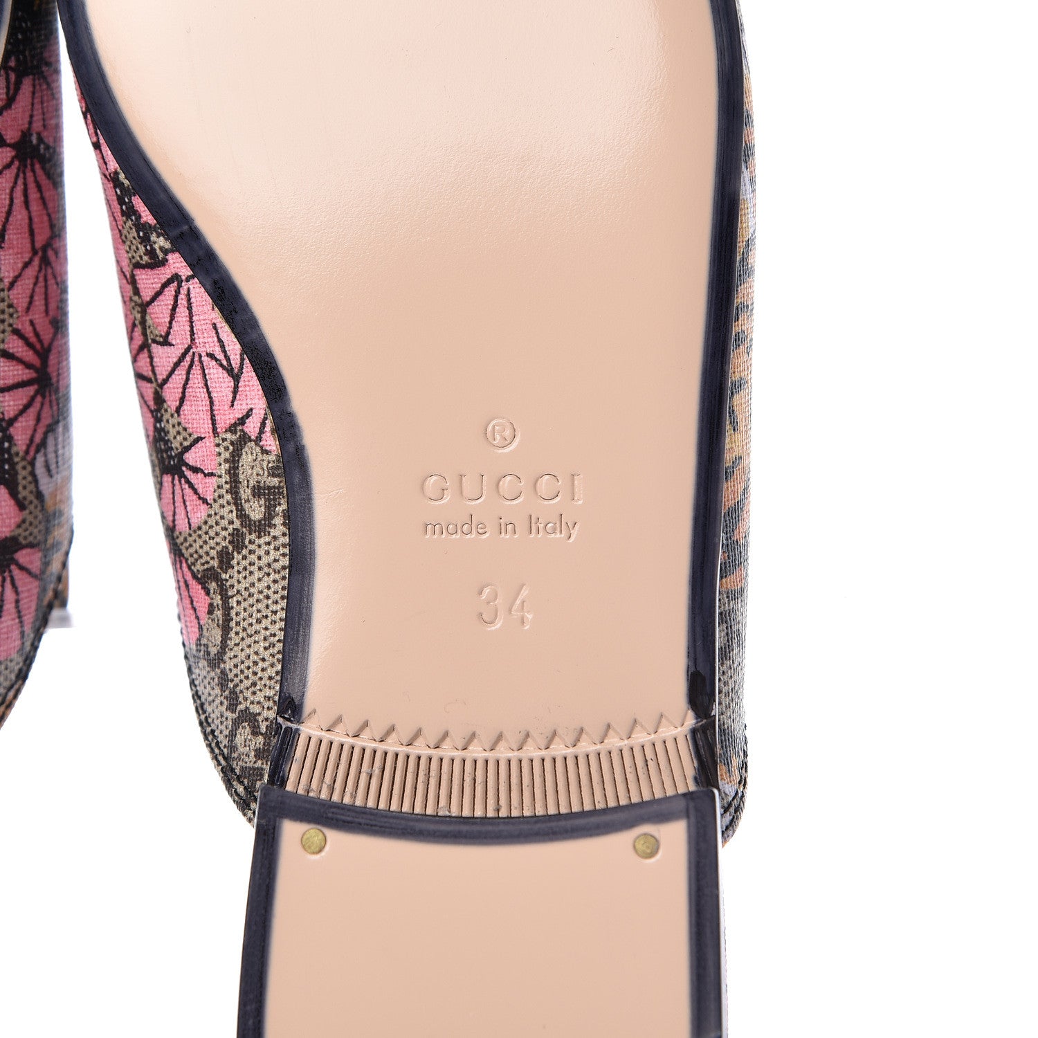 Gucci GG Supreme Monogram Bengal Womens Princetown Slippers 34 Beige Crop Pink 7 of 9